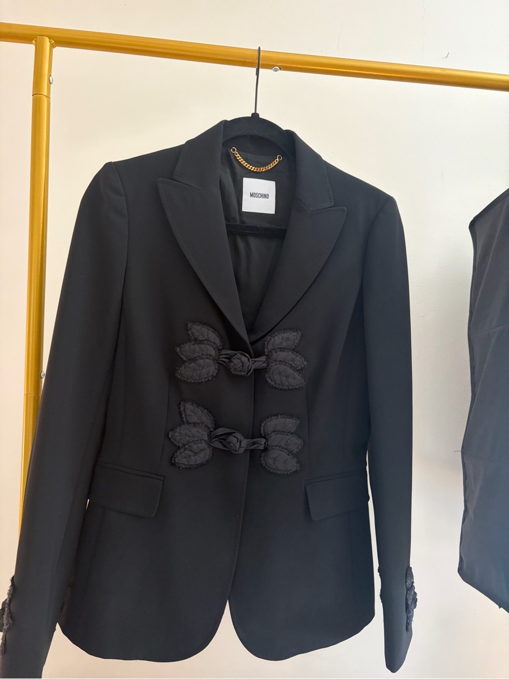 VTG Moschino Runway Leaf Toggle Blazer Jacket IT 42 US 8 Archival Black AEFFE